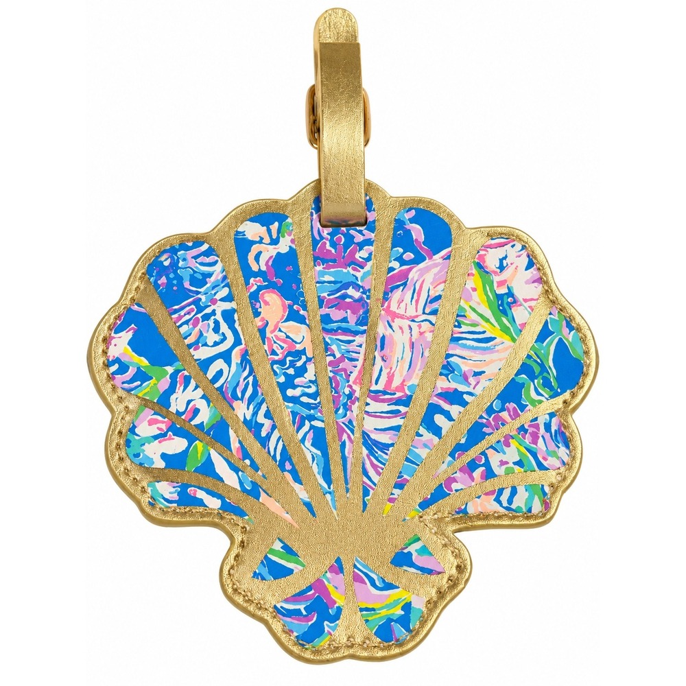 Lilly Pulitzer Shell Luggage Tag Scale Up Travel Bag Charm Coastal Gold Strap